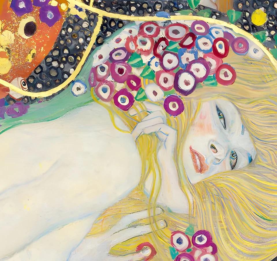 Water Serpents II Wooden Jigsaw Puzzle by Gustav Klimt