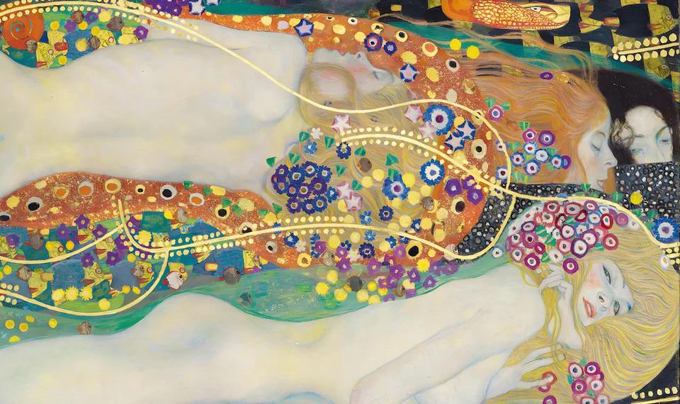 Water Serpents II Wooden Jigsaw Puzzle by Gustav Klimt