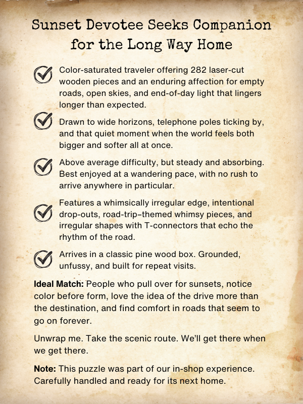 Blind Date Puzzle #28 Sunset Devotee Seeks Companion for the Long Way Home