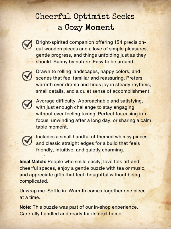 Blind Date Puzzle #31 Cheerful Optimist Seeks Cozy Moment