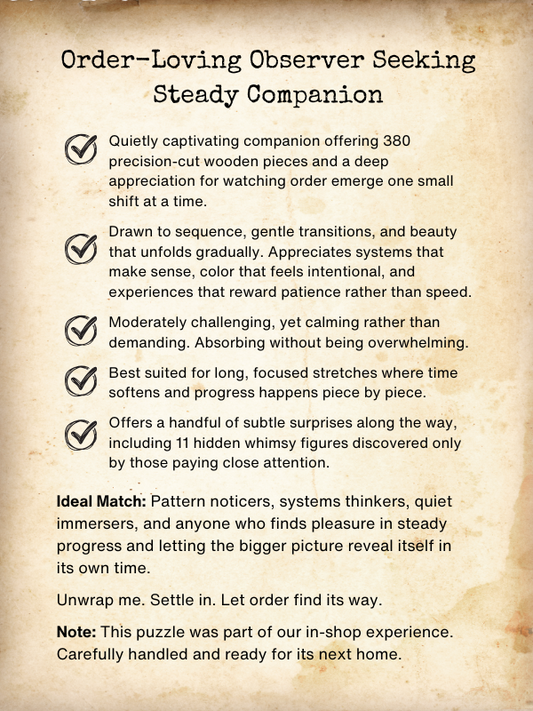 Blind Date Puzzle #29 Order-Loving Observer Seeking Steady Companion