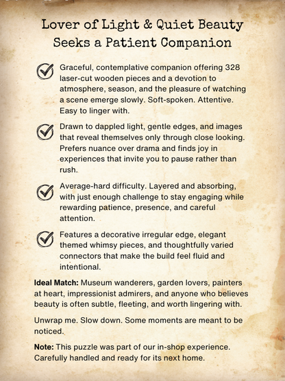 Blind Date Puzzle #33 Lover of Light and Quiet Beauty Seeks a Patient Companion